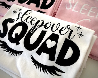 Sleepover Squad Eyelashes Stars Kids Slumber Party T-Shirt Personalised