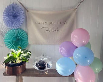 Personalised Birthday Banner, Custom Birthday Name Flag, Birthday Banner, Fabric Sign, Fabric Birthday Sign with Eyelets