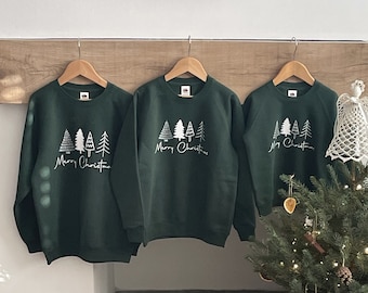 Merry Christmas Family Tree Crew Sweatshirt, Family Matching XMAS jumpers