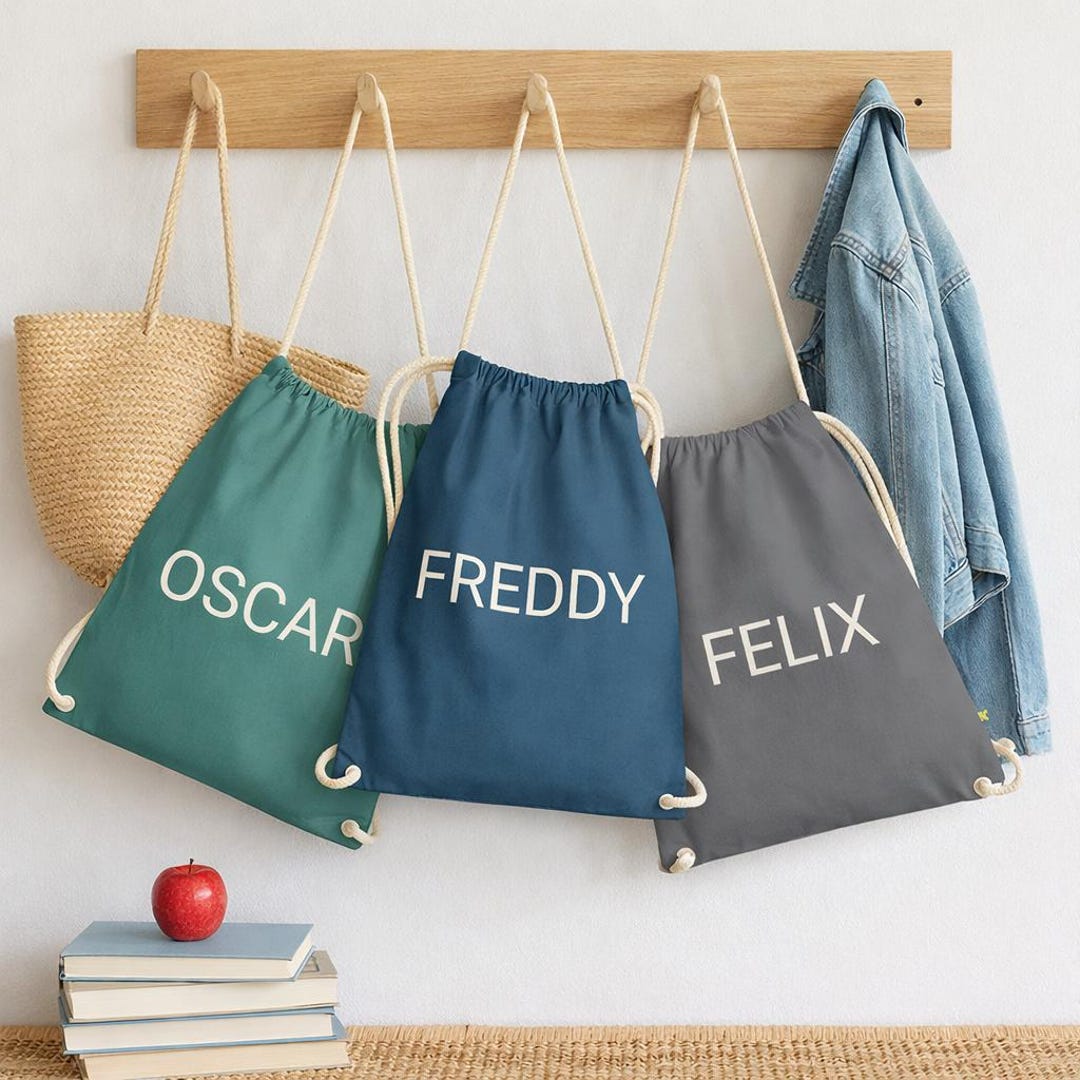 Personalised Kids Drawstring Bag – Organic Cotton PE Bag, School, Gym ...