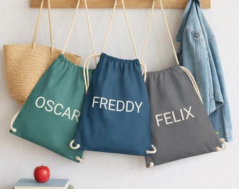 Personalised Kids Drawstring Bag – Organic Cotton PE Bag, School, Gym, Nursery & Swimming Bag