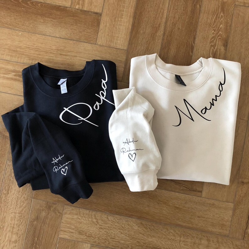 Personalised Mum Sweatshirt with Kids Names on Sleeve, Custom Mama Sweater, Mother’s Day Gift for Mum, Wear Your Heart on Your Sleeve zdjęcie 7