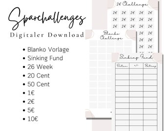 Savings challenges, savings challenge with tracker, challenge A6 budget binder, envelope method, 5 euro challenge, 10 euro challenge, etc.