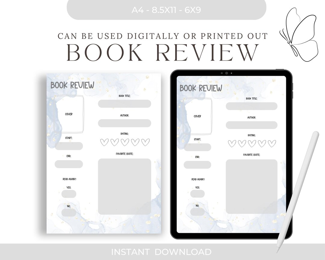 Printable Book Review, Reading Tracker, Reading Journal A4 8.5x11 6x9 ...