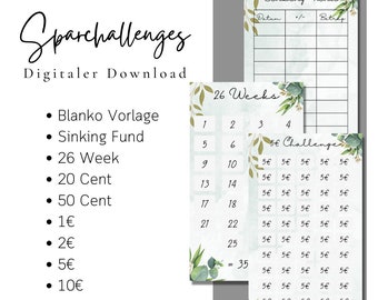 Savings challenges, savings challenge with tracker, challenge A6 budget binder, envelope method, 5 euro challenge, 10 euro challenge, etc.