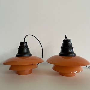 RARE! Pair of Poul Henningsen 1930 pendants with Rosa glass model 2/2