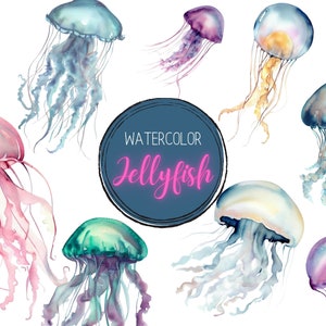 Jellyfish Clipart | Watercolor Jellyfish PNG Bundle | Commercial Use & DIY