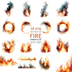 Paquete de imágenes prediseñadas de bomberos: 38 imágenes PNG de llamas y fogatas para arte, regalos y decoración de paredes de bomberos.