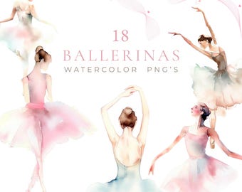 18 Watercolor Ballerina PNG Bundle | Unlimited Commercial Use