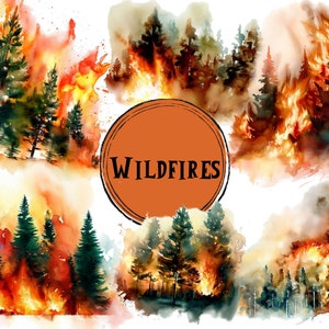 Fire Clipart | Wildfire PNG Bundle | Pincel de aquarela Fire Clipart | Uso comercial e faça você mesmo