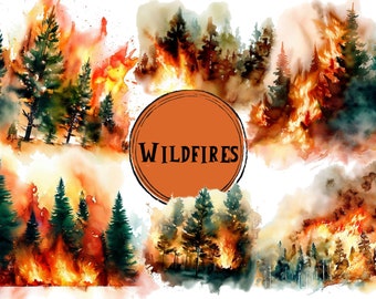 Firefighter Clipart Bundle: Watercolor Wildfire Designs