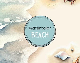 Beach Clipart | Watercolor Beach PNG Bundle | Commercial Use & DIY