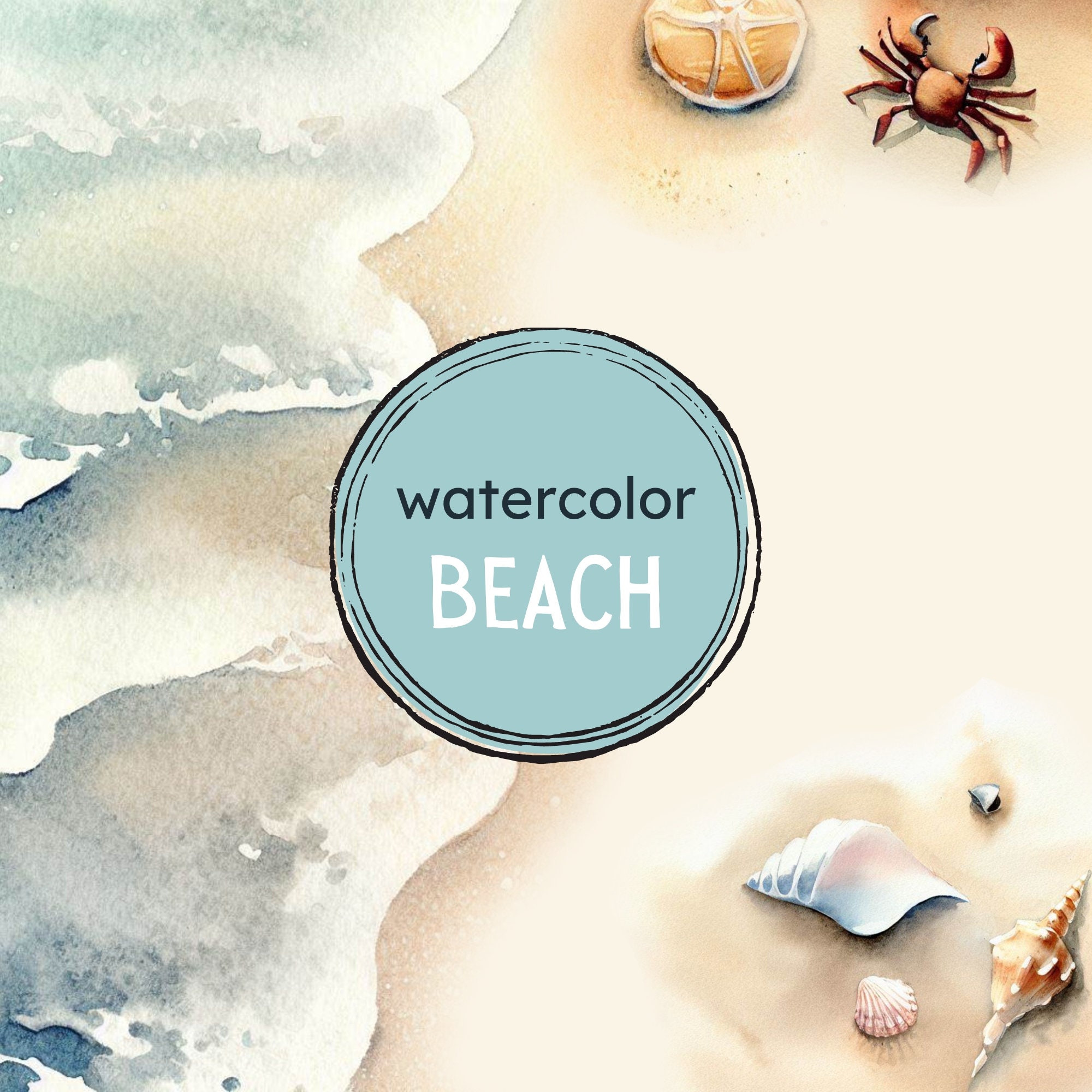 Beach Clipart | Watercolor Beach PNG Bundle | Commercial Use & DIY