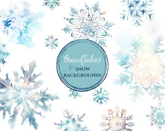 Commercial Use Watercolor Snowflakes & Snow Backgrounds PNG High Resolution