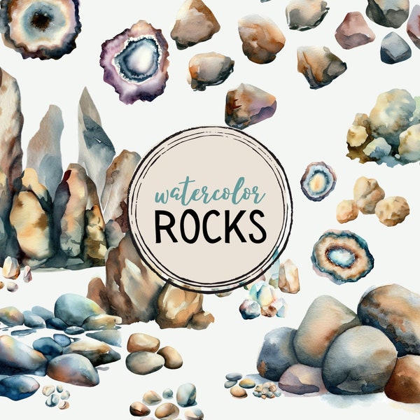 Commercial Use Rock CLipart, Rock PNG, Watercolor Rocks