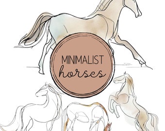 Commercial Use Minimalist boho horse art, Line Art Horses, Modern Horse Clipart