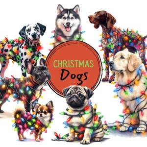 Clipart chien | Ensemble PNG Chiens de Noël | Usage commercial et bricolage