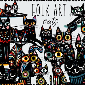 Katze Clipart | Schrulliges Spaß-Volkskunst-Katze PNG-Bundle | Skurrile Katze Clipart Kommerzielle Nutzung & DIY