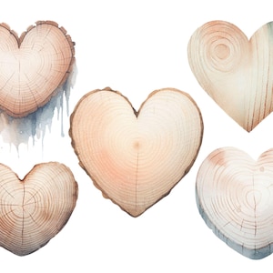Clipart a forma di cuore / Clipart ad acquerello a forma di cuore in legno / Perfetto per l'arte dell'albero genealogico e biglietti di auguri / Uso commerciale e fai da te