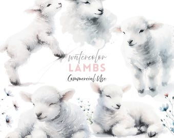 Watercolor Easter Clipart Bundle: Ethereal Easter Lamb PNGs, Commercial Use