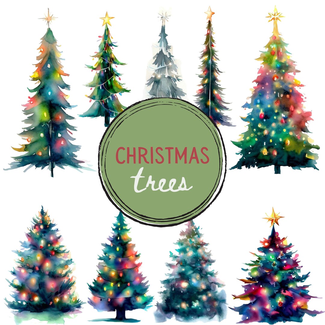 Commercial Use Christmas Tree Clipart, Watercolor Christmas Trees