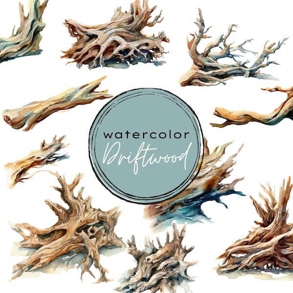 Commercial Use Driftwood Art, Beach Driftwood Clipart, Watercolor Beach Driftwood PNGs