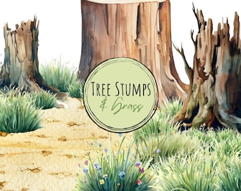 Tree Stump Clipart: Grass PNG Bundle (Commercial Use)