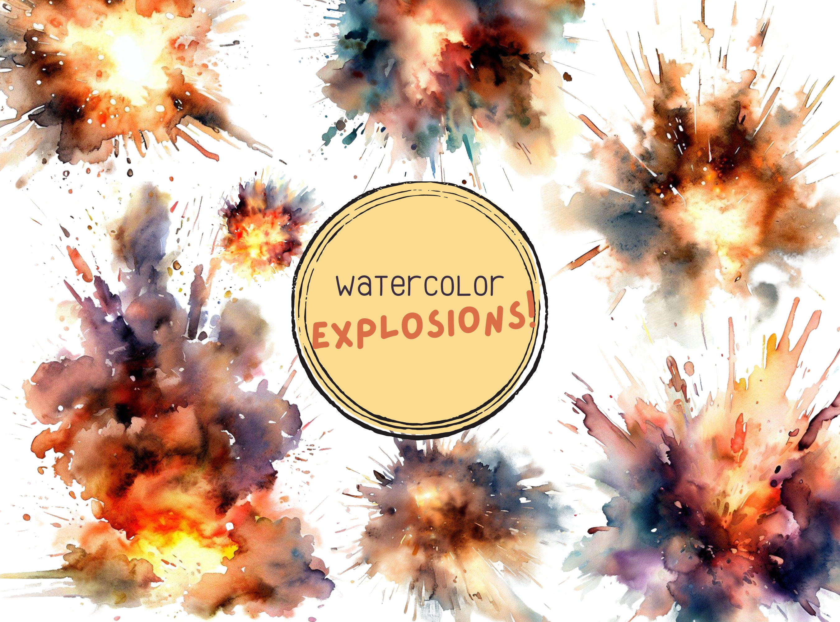 Fire Clipart | Commercial Use Watercolor Fiery Explosions PNG Bundle