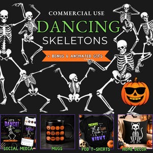 Dancing Skeleton Clipart Bundle | Halloween Graphics + 6 Bonus Animated GIFs | Commercial Use