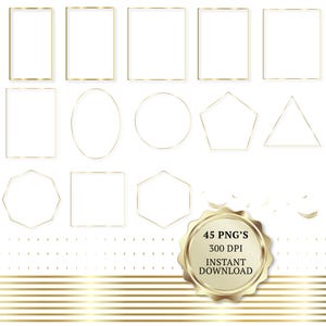 Gouden lijst clipartbundel: gouden kaders en randen (digitale png-download, commercieel gebruik)