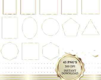 Gold Frame Clipart Bundle: Gold Frames & Borders (PNG Digital Download, Commercial Use)