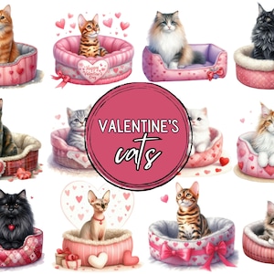 Cat Clipart | Pacote de PNG de Gatos para o Dia dos Namorados | Uso Comercial e Faça Você Mesmo