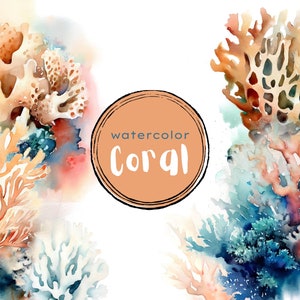 Clipart de coral / Paquete de clipart de coral en acuarela / Uso comercial y bricolaje