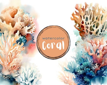 Coral Clipart | Watercolor Coral Clipart Bundle | Commercial Use & DIY