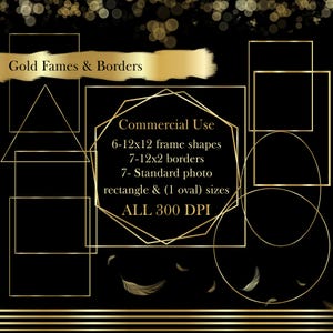Gold Frames Clipart & Borders Set – Commercial Use, 300 DPI, Special Shapes and Common Sizes – Digital Download for Invitations Crafts