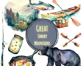 Smoky Mountain National Park Vacation Clipart PNG Bundle | Bar PNG Commercial Use & DIY