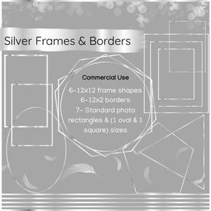 Silver Frame Clipart & Borders Set – Commercial Use, 300 DPI, Special Shapes and Common Sizes – Digital Download for Invitations Crafts
