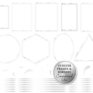 Ensemble de cliparts et de bordures de cadre argenté : dessins numériques PNG