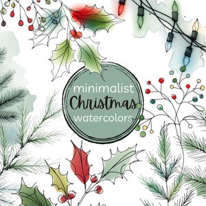 Pacote de Cliparts de Luzes de Natal | 18 PNGs minimalistas para festas | Árvore, Azevinho, Guirlanda e Mais | Uso Comercial | Arte Digital
