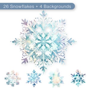 Watercolor Snowflake Clipart Bundle – 30 Transparent PNGs (300 DPI) – Digital Download – Commercial License