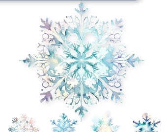 Watercolor Snowflake Clipart Bundle – Winter Snowflakes, Backgrounds (Digital Download)