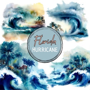 Florida Clipart | Aquarell Hurrikan PNG Bündel | Kommerzielle Nutzung & DIY