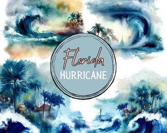 Florida Clipart | Watercolor Hurricane PNG Bundle | Commercial Use & DIY