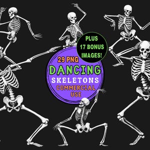 Dancing Skeleton Clipart Bundle: Halloween PNG Graphics & Bonus Pumpkins and Cats
