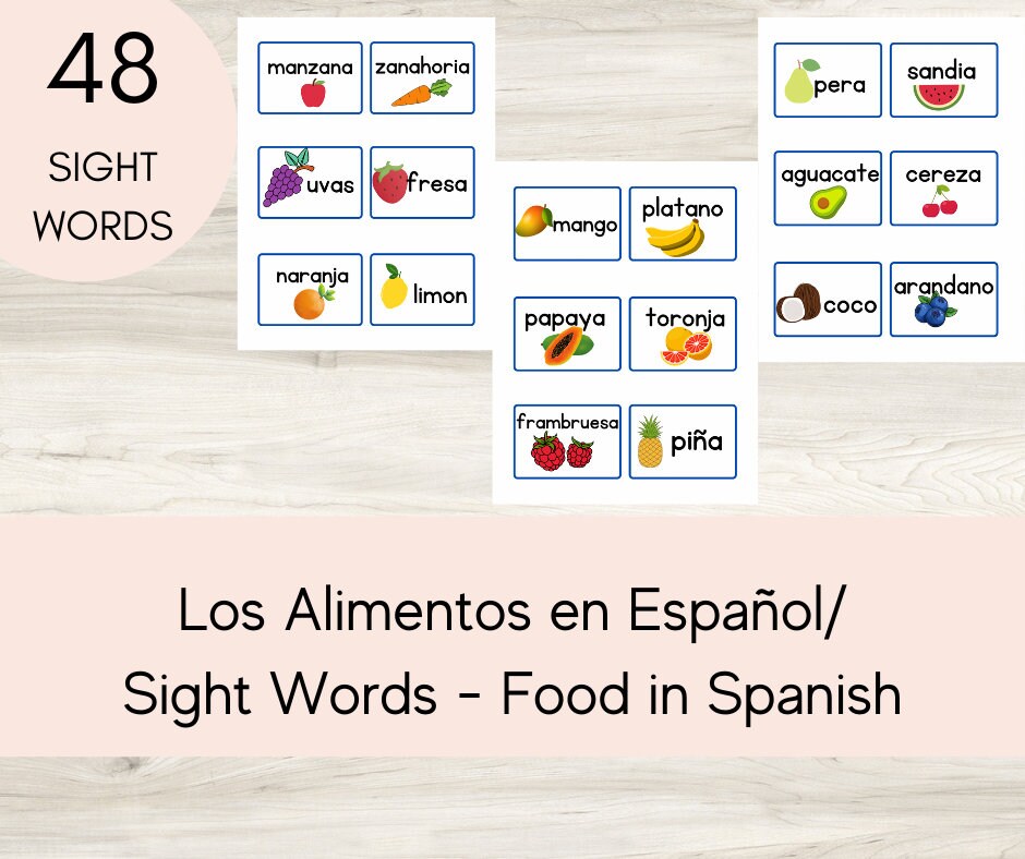 Spanish Sight Words for All Food Items - Etsy