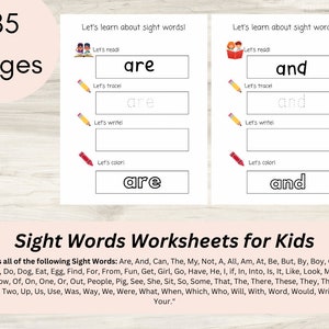 Sight Words Worksheets -  Preschool and Kindergarten
