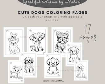 子どものための愛らしい犬の塗り絵 – かわいくて楽しいデジタルダウンロード