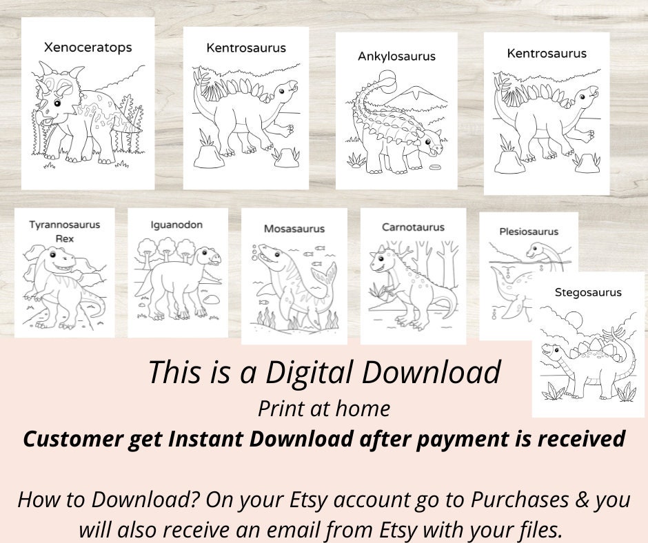 Dinosaur Coloring Pages - Etsy