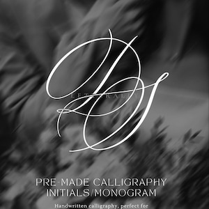 May include: Monochrome image featuring the word "LETTERALLY" at the top and a stylized monogram in white. Below, the text reads "PRE-MADE CALLIGRAPHY INITIALS/MONOGRAM". The bottom text states "Handwritten calligraphy, perfect for invitations, stationery or keepsake."