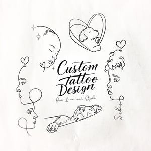 Conception de tatouage personnalisée à partir d'une photo, portrait au trait fin, dessin au trait, commande personnalisée